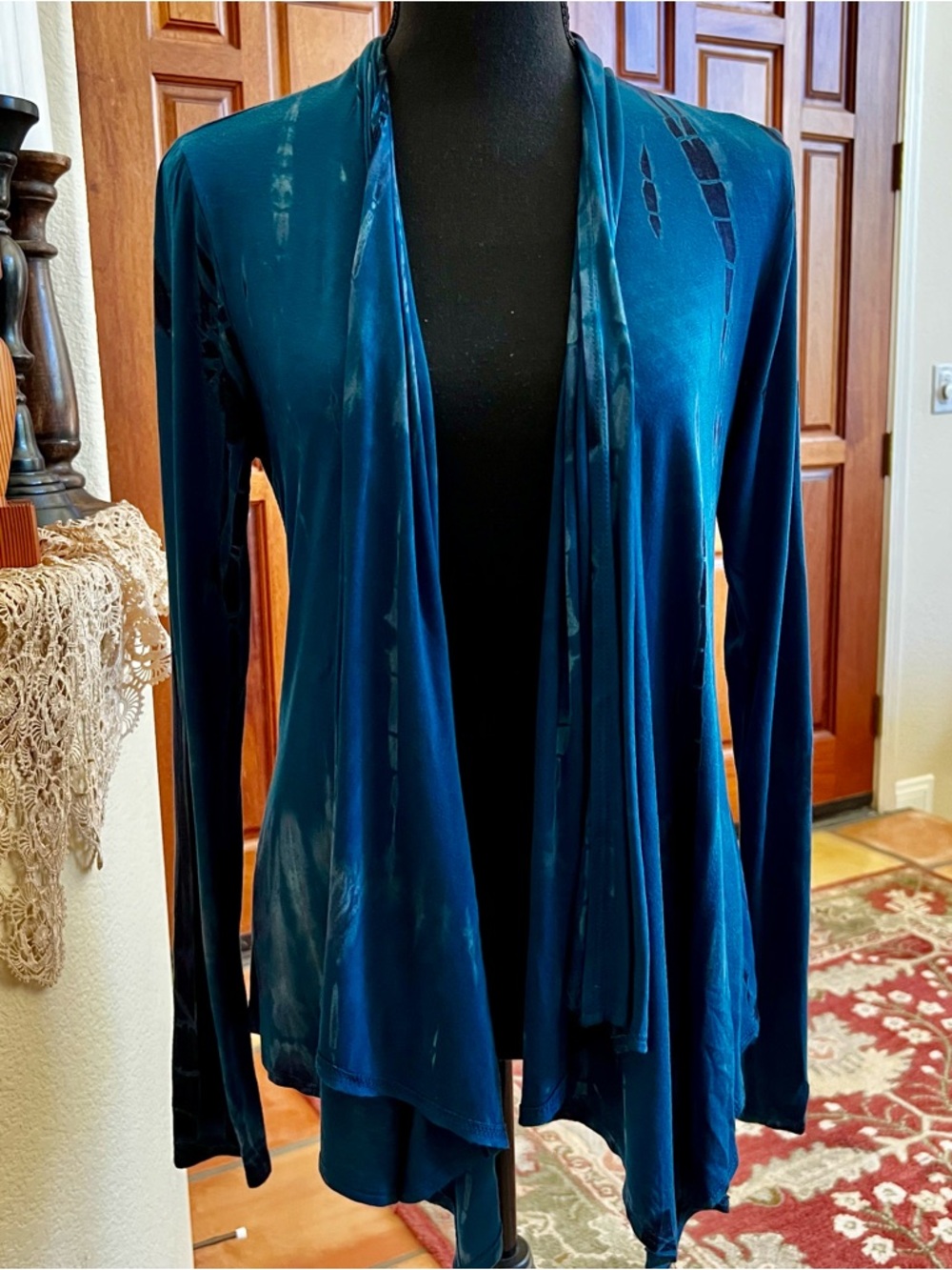 PURE INTENT Women’s BOHO Tie Dye Draped Neck Cardigan Top Long Sleeve Medium
